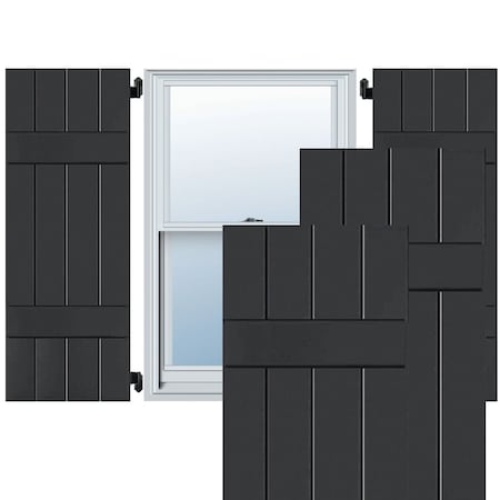 15W X 29H Exterior Four Board (2 Batten) Real Wood Pine Board-n-Batten Shutters, Black PR